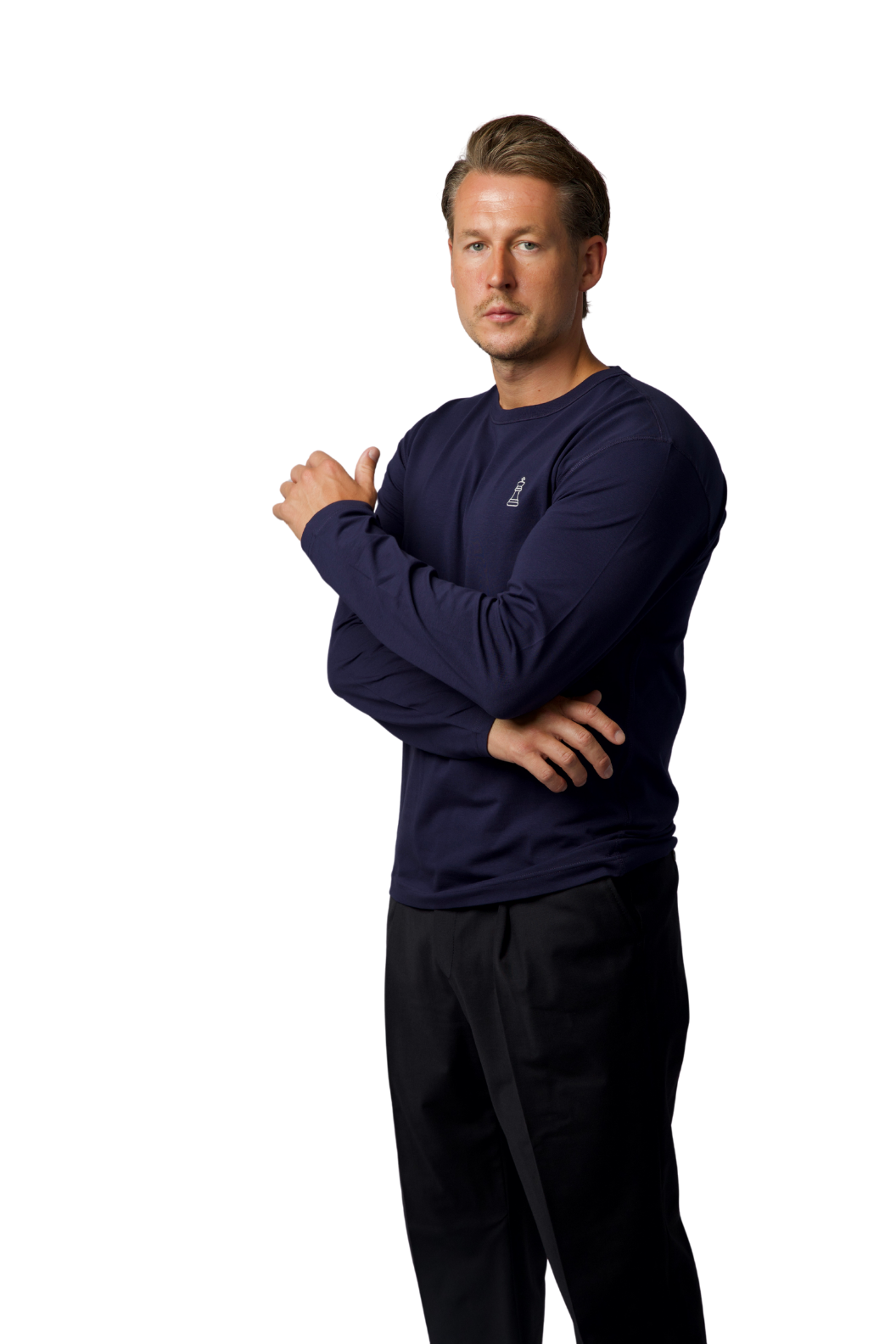 ODYCÉ Signature Longsleeve Capri Blau – Oberkörper am Model, Frontansicht